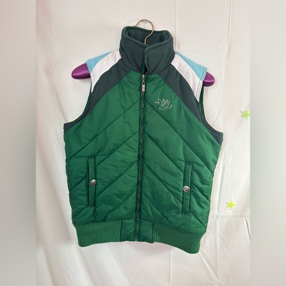 Roxy Jackets & Blazers - Y2K Roxy Green White and Blue Puffer Vest Women’s Size M
